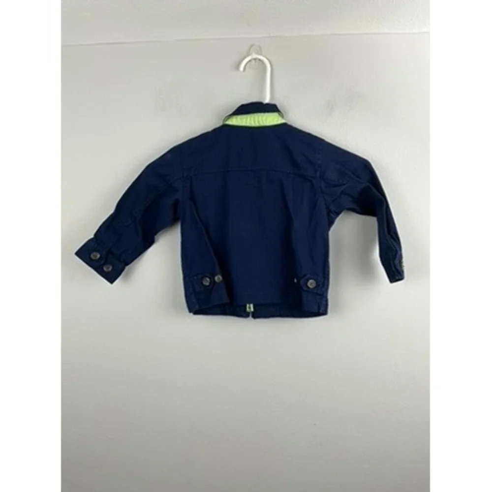 Kids Polo Ralph Lauren Navy Blue Zip Up Jacket Neon Green Collar Size‎ 4